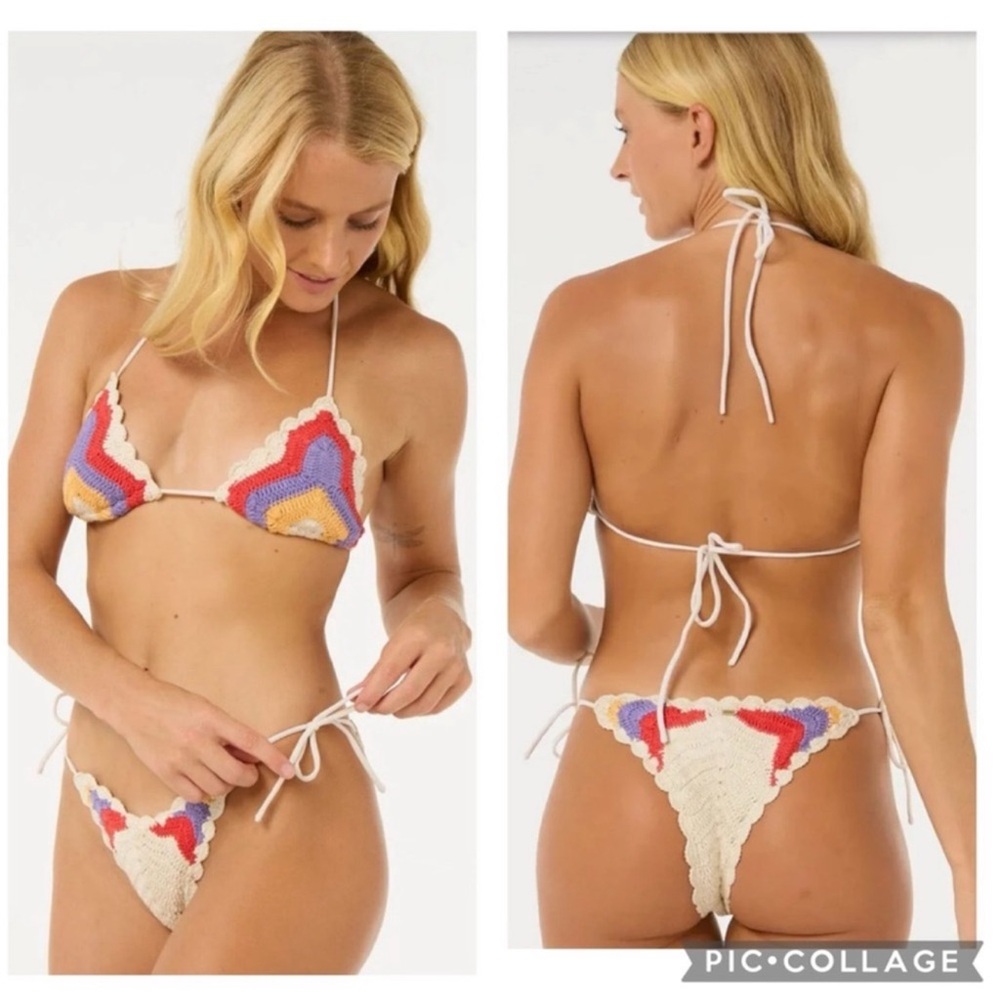 RIP CURL Cove Crochet Sliding Triangle top & HIGH LEG SKIMPY Bikini Bottom,SMALL
